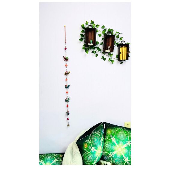 Indian Painted Boho Elephant String with Bell Charm, Colorful Home Decor Accent - Picture 3 of 6